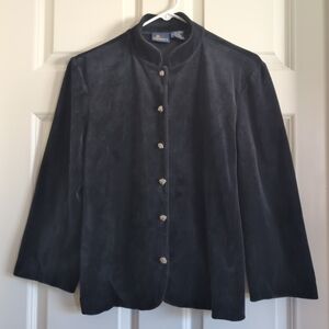 Vintage black velvet light jacket with Mandarin collar and gold frog buttons